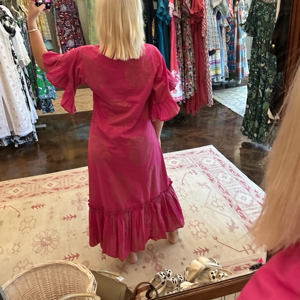 FITZROY&WILLA- Soleil maxi, Elegant Pink Ruffle Sleeve Dress NWT - Picture 2 of 3